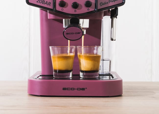 ECODE® Cafetera Espresso DELICE PURPLE, 20 Bares de Presión, Vaporizador, Depósito 1.5 Litros, Manómetro con Temperatura ECO-419 DP