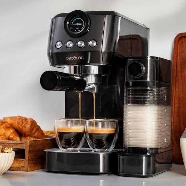 Cecotec Cafetera Semiautomática Power Espresso 20 Steel Pro Latte. 1350 W Thermoblock ForceAroma de 20bars depósito Full-Milk Instant Capuccino