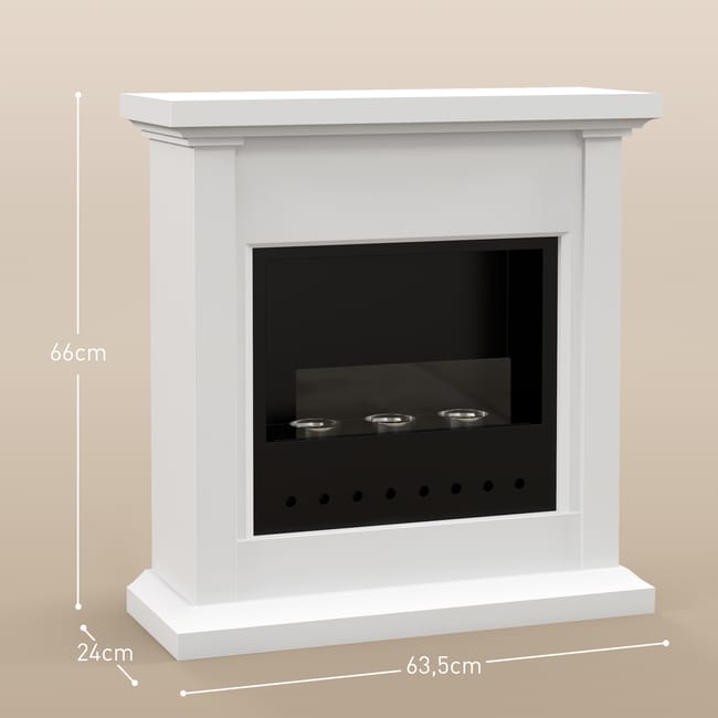 Chimenea de Etanol HOMCOM Metal, Vidrio Templado Blanco 63.5x24x66 cm