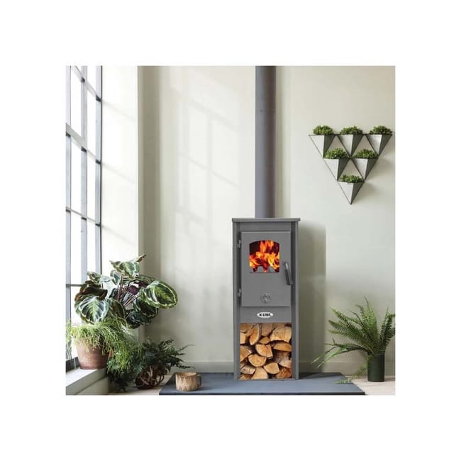 Poêle à bois en cier con compartimento para bûches K-Line Karso Antracita 6 kW