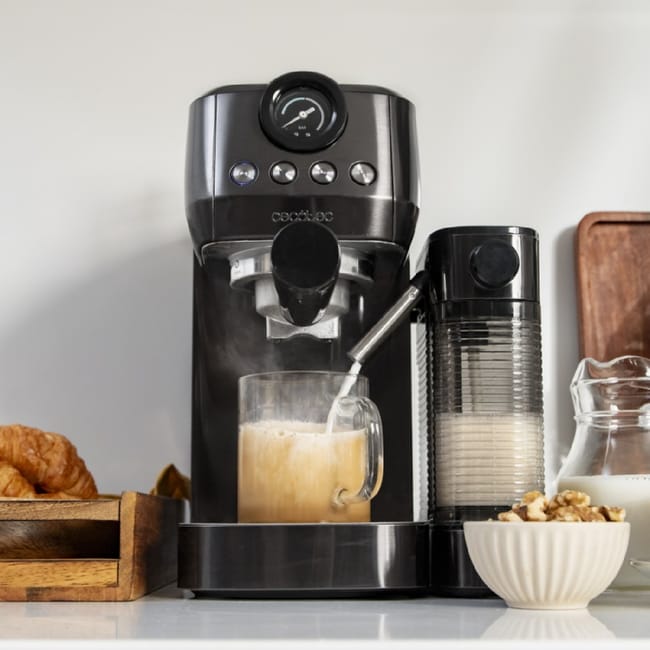 Cecotec Cafetera Semiautomática Power Espresso 20 Steel Pro Latte. 1350 W Thermoblock ForceAroma de 20bars depósito Full-Milk Instant Capuccino