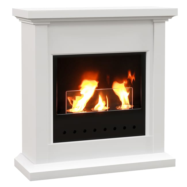 Chimenea de Etanol HOMCOM Metal, Vidrio Templado Blanco 63.5x24x66 cm