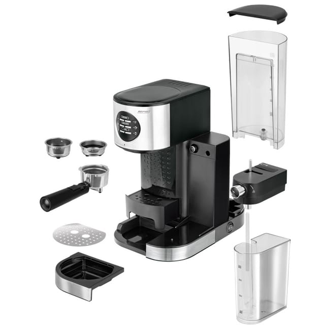 Cafetera Expresso Manual 15 bares, Depósito Calentar Leche 0,7L, 1,2 L, Espumador Leche, Calientatazas, MPM, Negro, 1470, MKW-07M