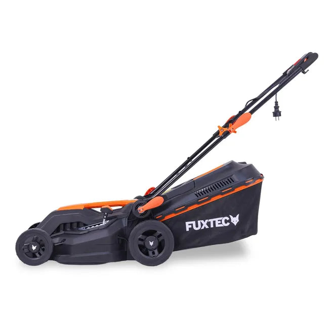 Cortacésped eléctrico con cable - FUXTEC FX-RME38 - 12Kg, 38cm de ancho de corte, recogedor de 40L, 20mm - 70mm