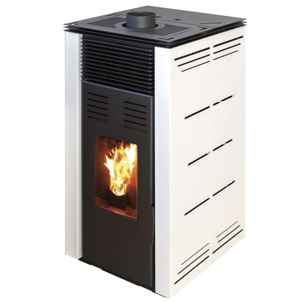 JOIMA - Estufa de Pellets sin electricidad modelo NATUR STYLE 8 kW. Funciona sin Conexion a la red Eléctrica. Color Blanco