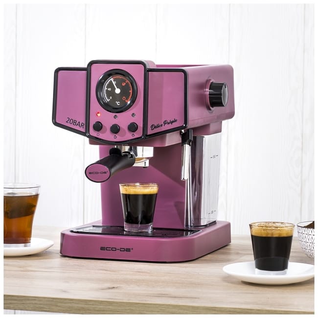 ECODE® Cafetera Espresso DELICE PURPLE, 20 Bares de Presión, Vaporizador, Depósito 1.5 Litros, Manómetro con Temperatura ECO-419 DP