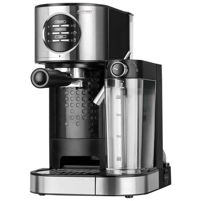 Cafetera Expresso Manual 15 bares, Depósito Calentar Leche 0,7L, 1,2 L, Espumador Leche, Calientatazas, MPM, Negro, 1470, MKW-07M